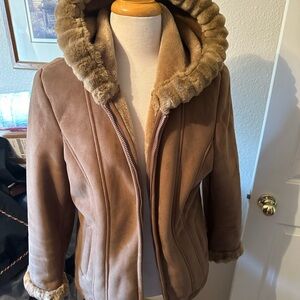 Braetan Tan Full Front Zipper Hooded Faux Suede Fur Line Coat XL.